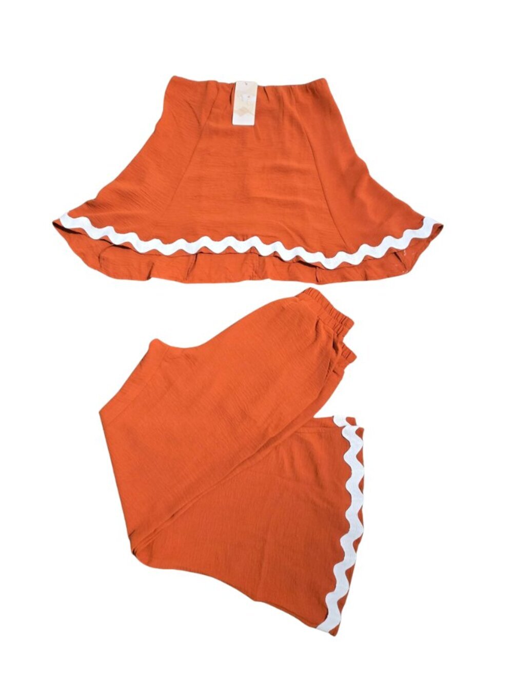 NWT | Burnt Orange 2 Piece Bell Bottom Set Ric Rac Trim Back Zipper | Small - Picture 3 of 8